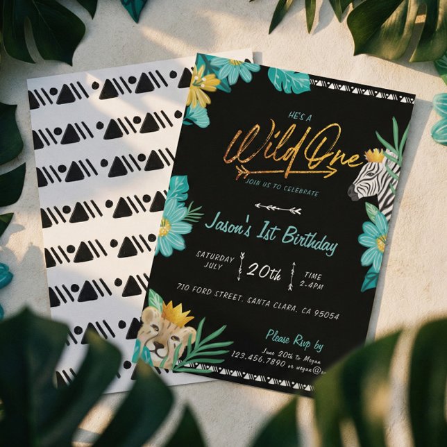 Invitation C'est un oiseau tropical de la tribu Jungle (He's A Wild One Tropical Jungle Tribal Birthday Invitation)