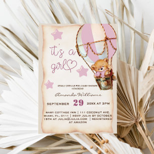 Invitation C'est un ours en peluche fille Rustique Fille Baby