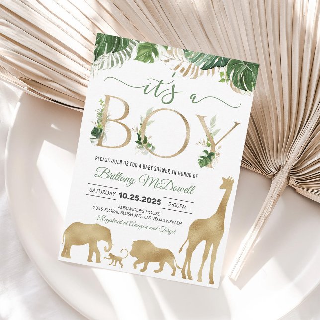 Invitation C'est un petit éléphant Safari Baby shower d'or (Créateur téléchargé)