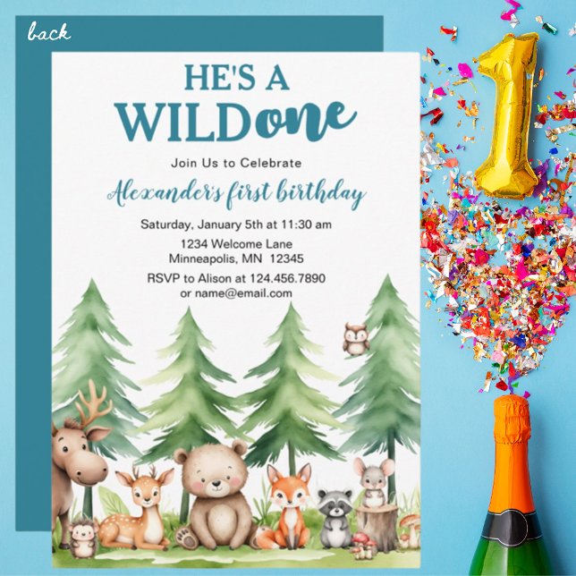 Invitation C'est un sauvage - Animaux des bois 1er anniversai (Créateur téléchargé)