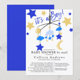 Invitation C'est une Baby Shower Mobile Garçon Lune Étoiles p