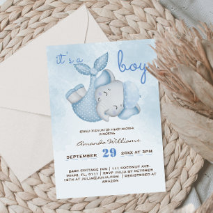 Invitation C'est une douche pour bébé garçon éléphant bébé ga