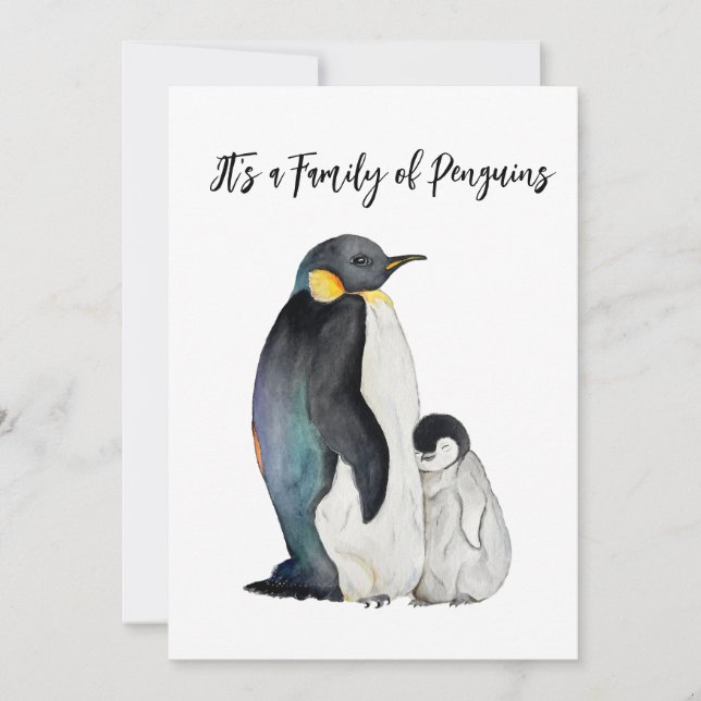 Invitation C'est une famille de pingouins en aquarelle (Devant)