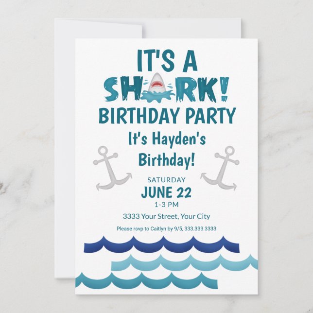 Invitation C'est une fête d'anniversaire de requin (Devant)