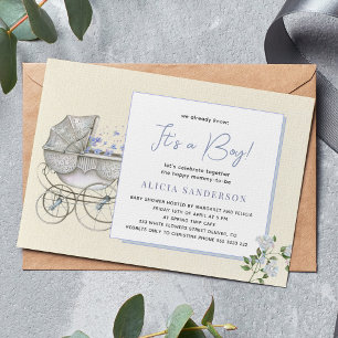 Invitation C'est une fête de baby shower vintage en chariot