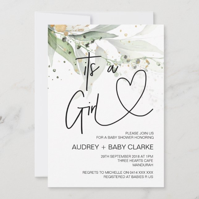 Invitation C'est une Fête des Filles Baby showers Eucalyptus  (Devant)