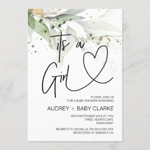 Invitation C'est une Fête des Filles Baby showers Eucalyptus 