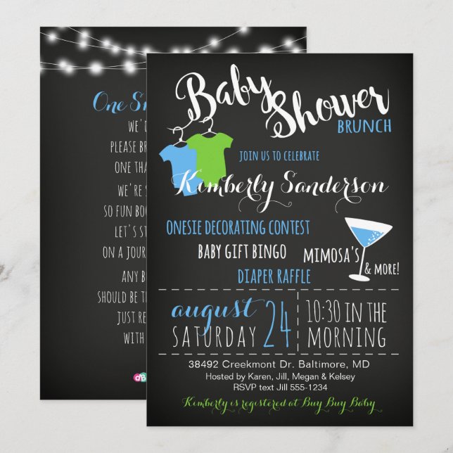 Invitation C'est une fiche de Baby shower pour enfants (Devant / Derrière)