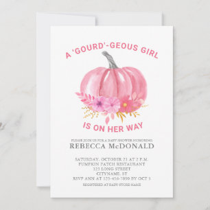 Invitation C'est une fille amusant Pun rose Citrouille Baby G