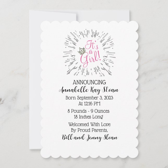 Invitation "C'est une fille !" Annonces Tiara Baby (Devant)