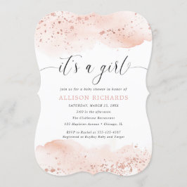 Invitation C'est une fille aquarelle rose or rose pâle bébé