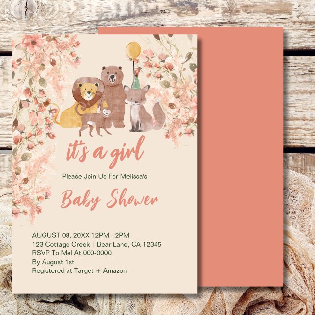 Invitation C'est une fille Baby shower Boho Safari (Créateur téléchargé)