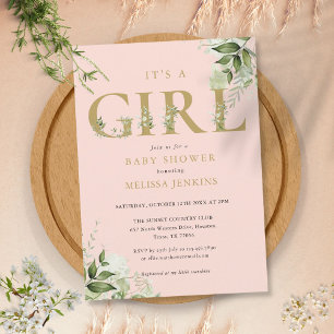 Invitation C'est Une Fille Baby Shower Botanique Rose Gold
