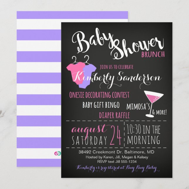 Invitation C'est une Fille Baby shower Brunch Party Invitatio (Devant / Derrière)