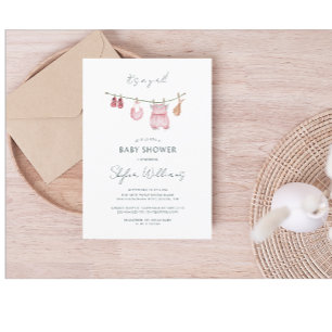 Invitation C'est une fille Baby shower d'aquarelle simple vêt