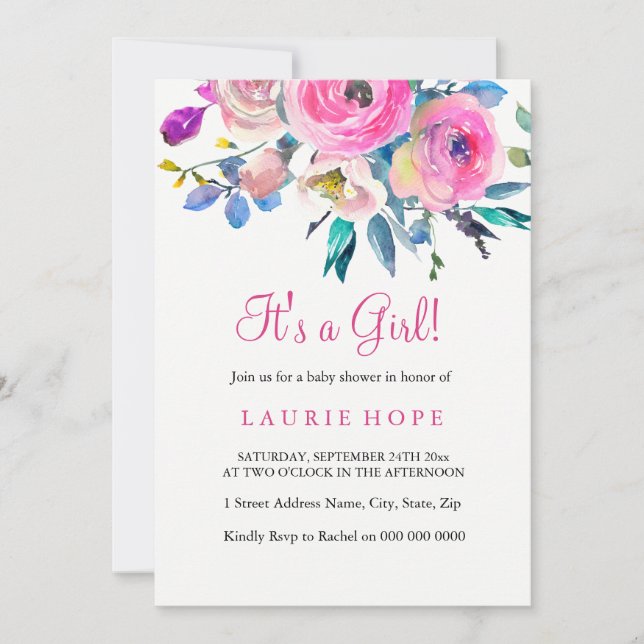 Invitation C'est une fille baby shower de fleur rose invitati (Devant)