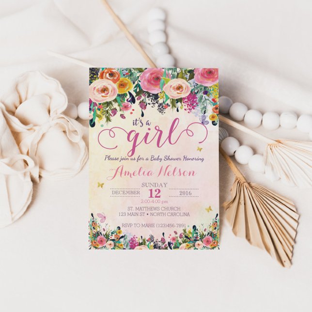 Invitation C'est une fille Baby shower de jardin fleuri Invit (Créateur téléchargé)