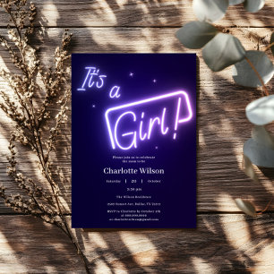 Invitation C'est une fille ! Baby shower de texte de néon vio