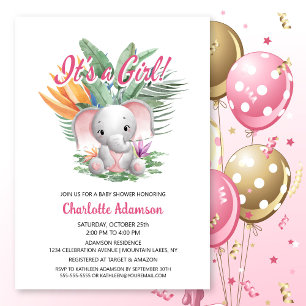 Invitation C'est une fille ! Baby shower d'éléphant de bébé t