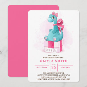 Invitation C'est une fille Baby Shower Dinosaure Mignon