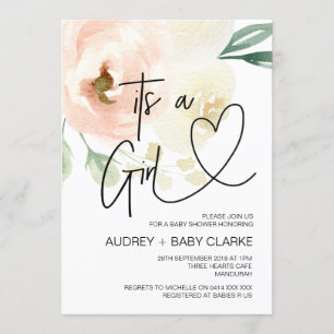 Invitation C'est une Fille Baby shower Fête Nouveau Bébé Fleu