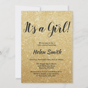 Invitation C'est une fille Baby Shower paillettes dorées
