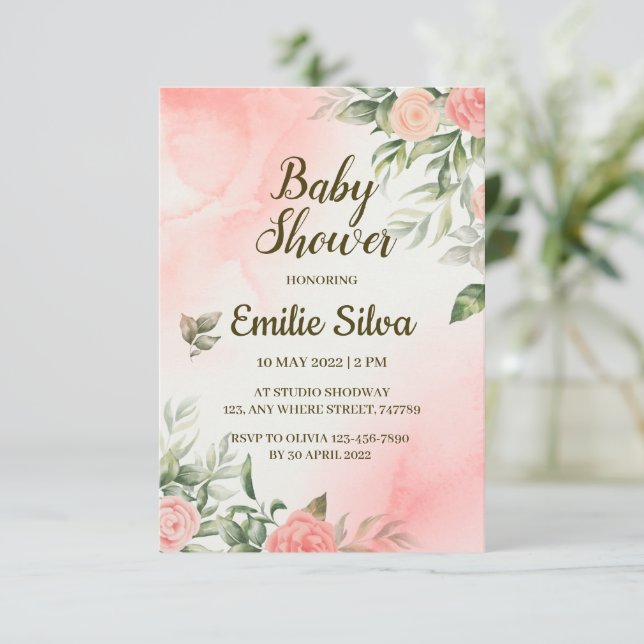 Invitation C'est une fille Baby shower rose bébé (Debout devant)