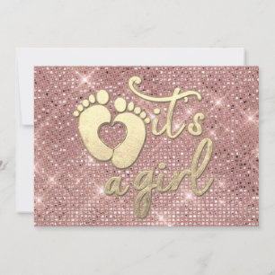 Invitation C'est une fille Baby shower Rose Gold pieds coeur