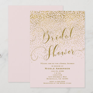 Invitation C'est une fille Baby Shower Rose & Or Confettis