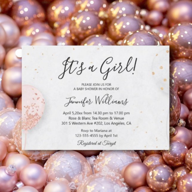 Invitation c'est une fille, ballons roses baby shower minimal (Créateur téléchargé)