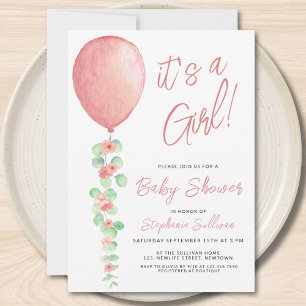 Invitation C'Est Une Fille Balloon Eucalyptus Baby shower de 