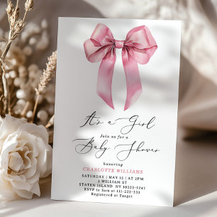 Invitation C'est une fille Blush rose Bow Baby shower