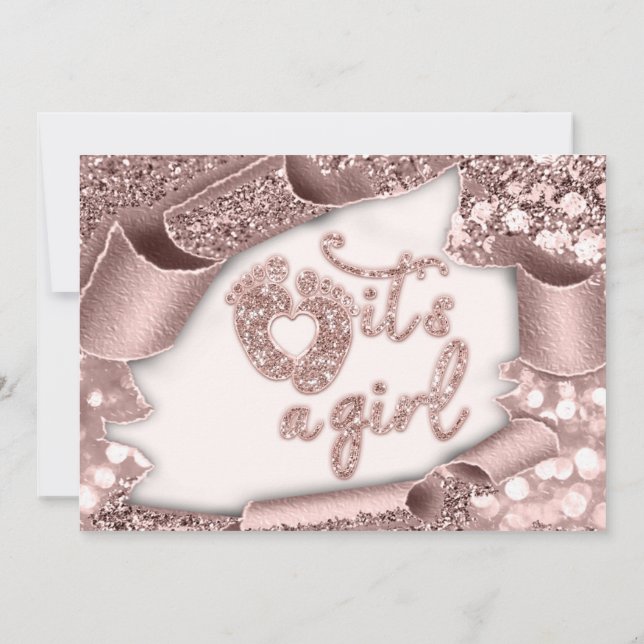 Invitation C'est une fille Custom New Baby Rose Parties scint (Dos)