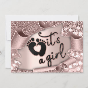 Invitation C'est une fille Custom Nouveau bébé Rose Pieds Cad