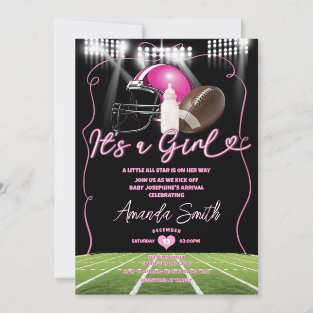 Invitation C'est une fille de football américain avec Baby sh (Devant)