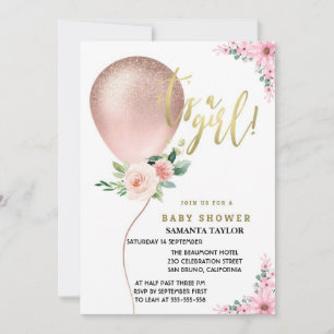 Invitation C'est une fille ! Fête de la florale rose de ballo