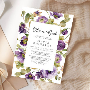 Invitation C'est une fille Fête prénatale Fleur de champignon