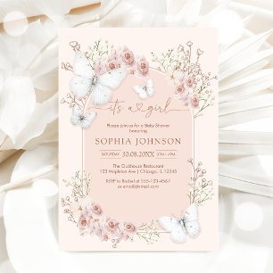 Invitation C'est une fille Fête prénatale papillon floral