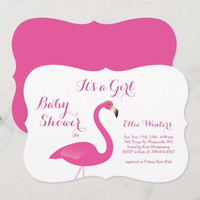 Invitation C'est une fille - Flamant rose Baby shower Invitat (Devant / Derrière)