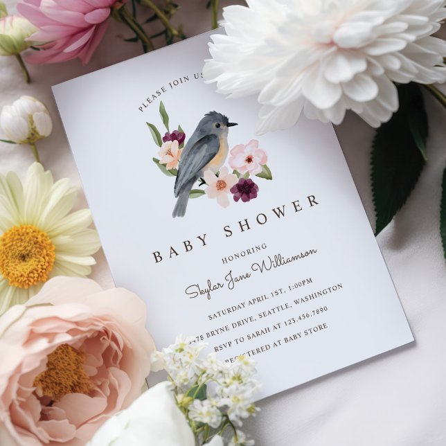 Invitation C'est une fille Fleurs aquarelles roses & Petit Oi (Créateur téléchargé)