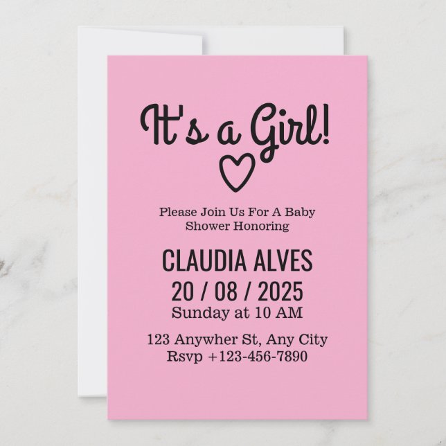 Invitation C'Est Une Fille Jolie rose Baby shower Moderne Fil (Devant)
