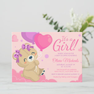 Invitation C'est une fille mignonne Baby shower rose