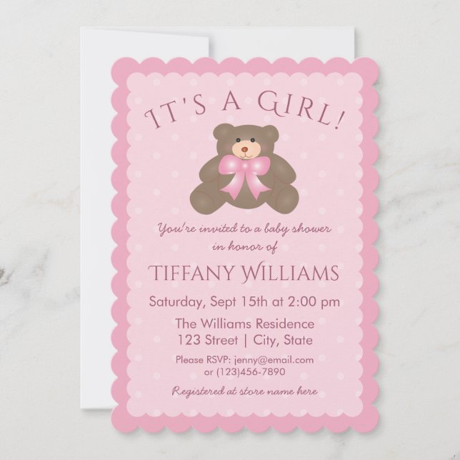 Invitation C'est une fille mignonne Grizzly Bear Cub Baby sho (Devant)