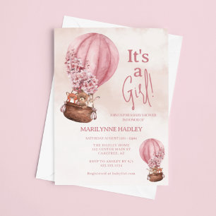 Invitation C'est une fille Ours Mignon Ballon Baby Shower