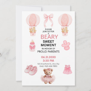 INVITATION C'EST UNE FILLE OURS ROSE ET BLANC 13X18 CM BABY S