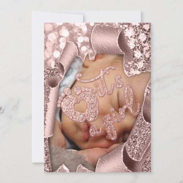 Invitation C'est une fille pieds Custom Photo Baby shower Ros (Dos)