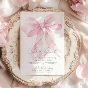 Invitation C'est une fille Pink Bow bébé fille douche