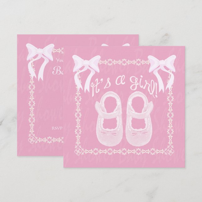 Invitation C'est une fille Pink Bow Chaussures Baby Girl Douc (Devant / Derrière)