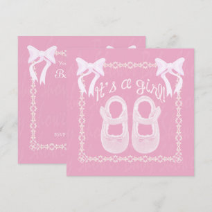 Invitation C'est une fille Pink Bow Chaussures Baby Girl Douc