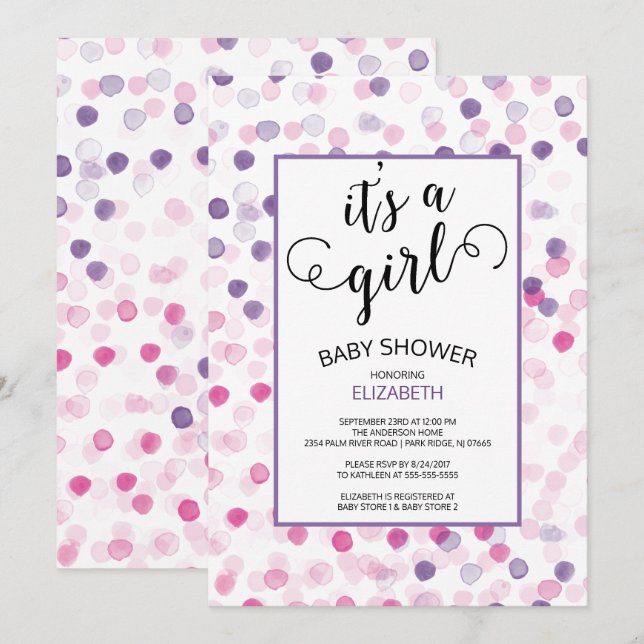 Invitation C'est une fille Polka Dot Girls Baby shower Invita (Devant / Derrière)